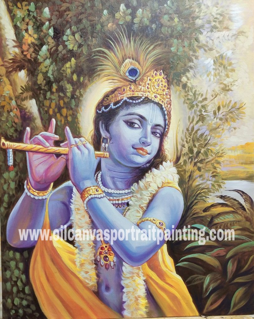 krishna playing flute painting