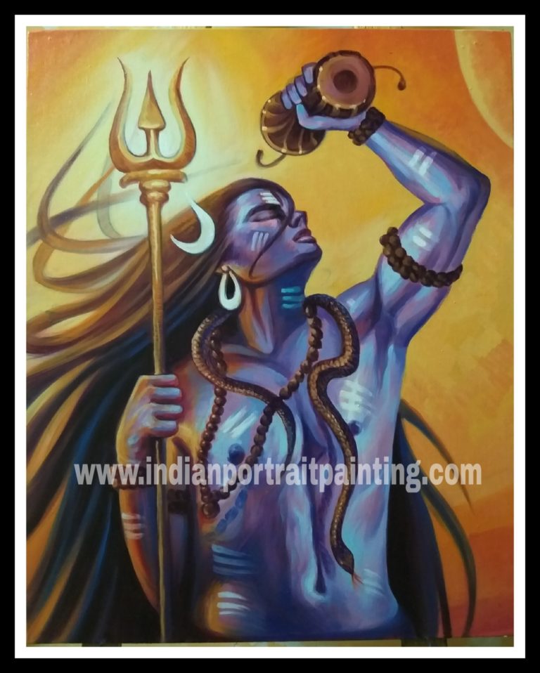 Abstract Art Lord Shiva Rudra Painting Oil Canvas Portrait