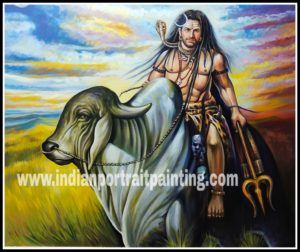 Hand painted canvas Shiva on nandi oil paintings