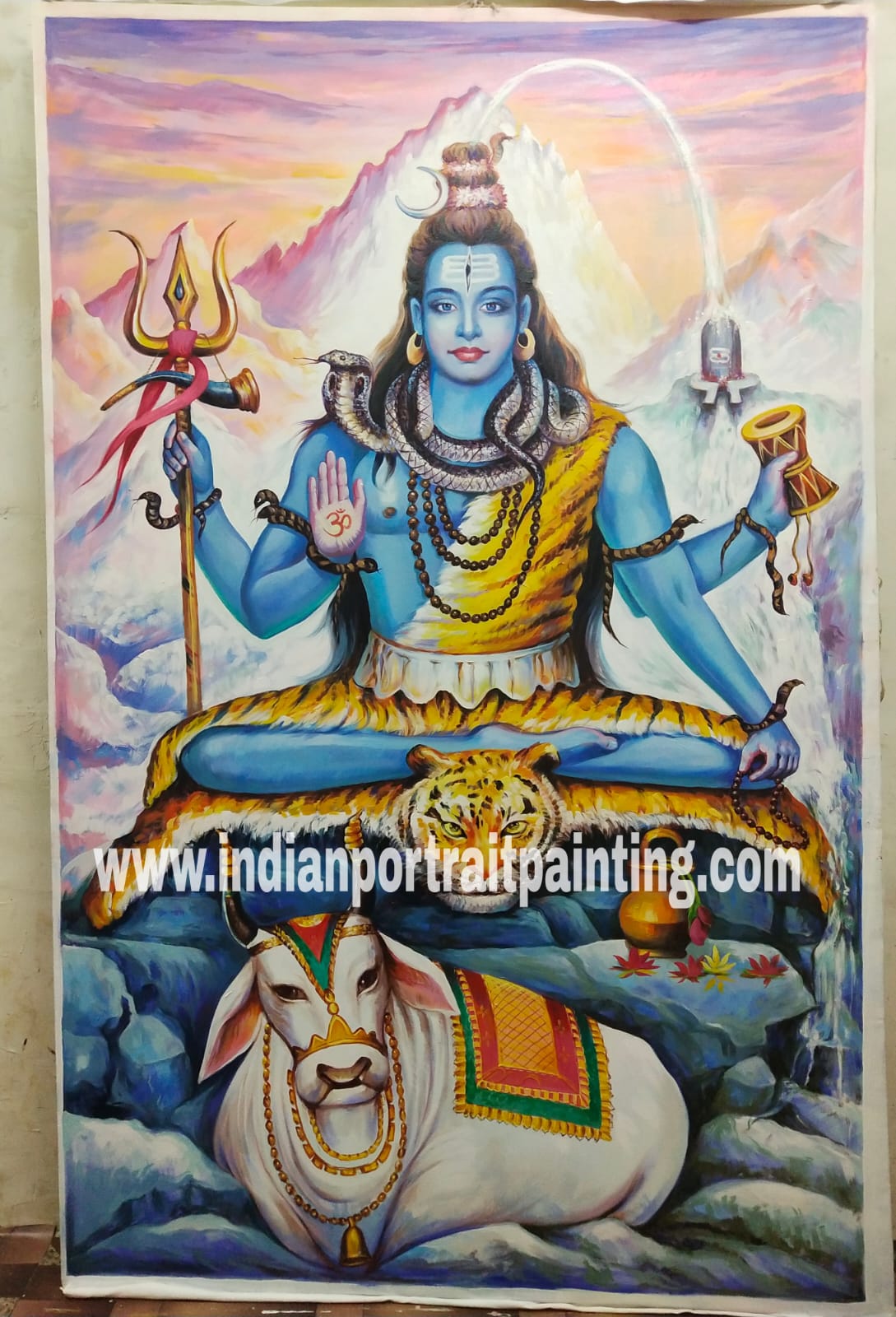 Hand painted canvas Shiva on nandi oil paintings