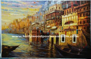 Oil canvas varanasi painting