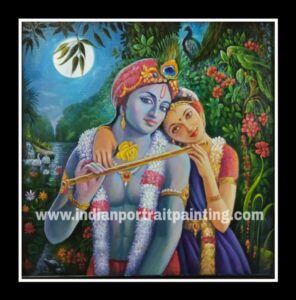 Oil on canvas Krishna & Radha painting