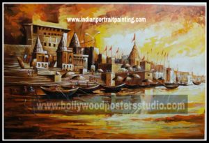 Paintings in oil on canvas - hand painted banaras ghat